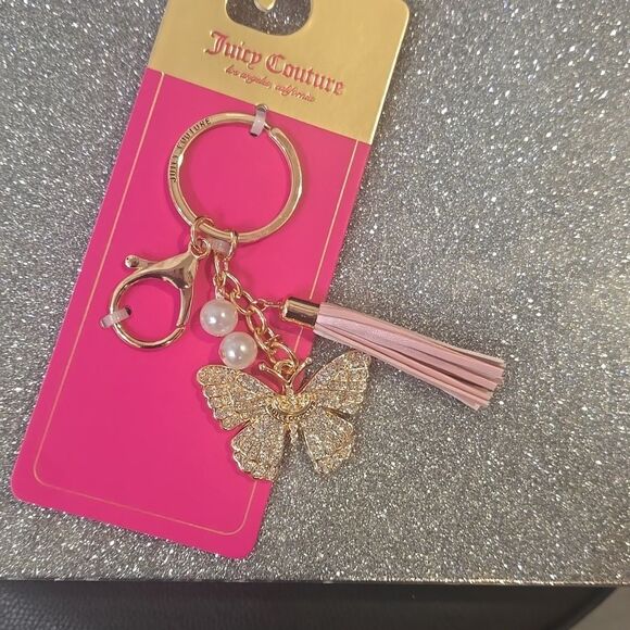 Juicy Couture Crystal Butterfly Charm Pearl Keychain - Picture 9 of 10